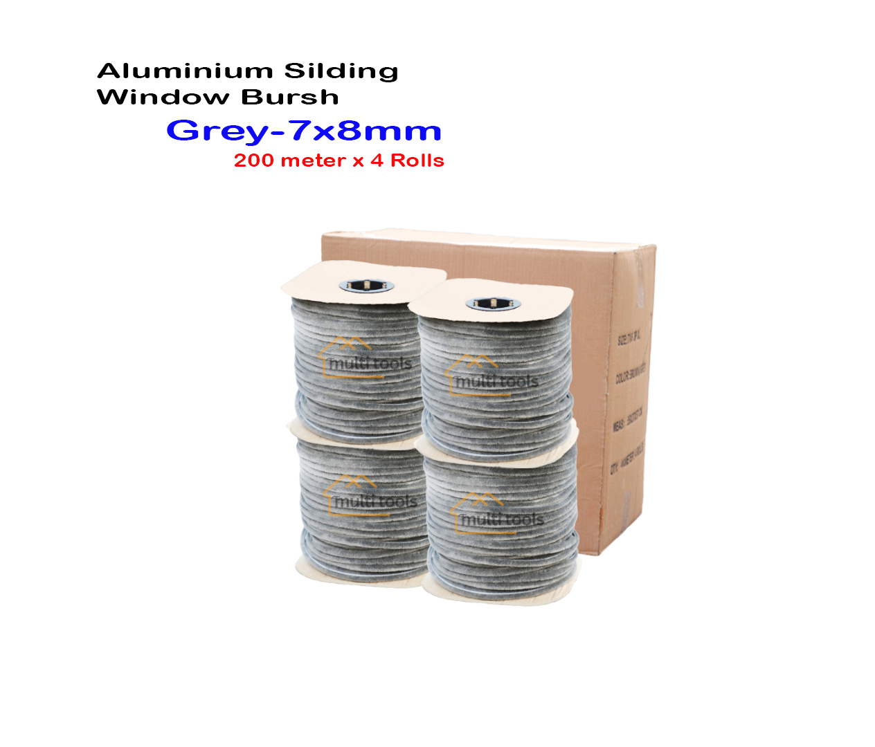 4-Rolls Carton 7X8mm Bursh Grey For Aluminium Silding Window 